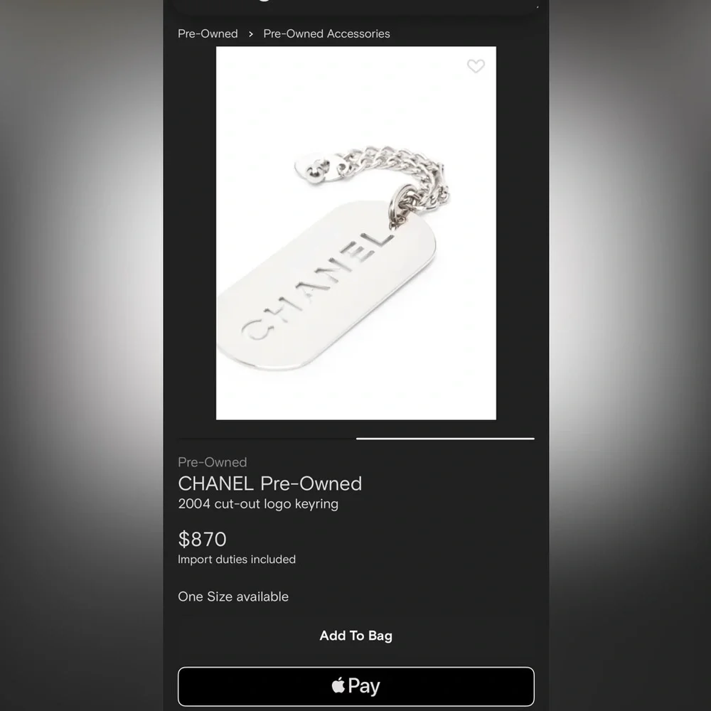 CHANEL Silver Engraved Dog Tag Bag Charm/Key Chain/Necklace